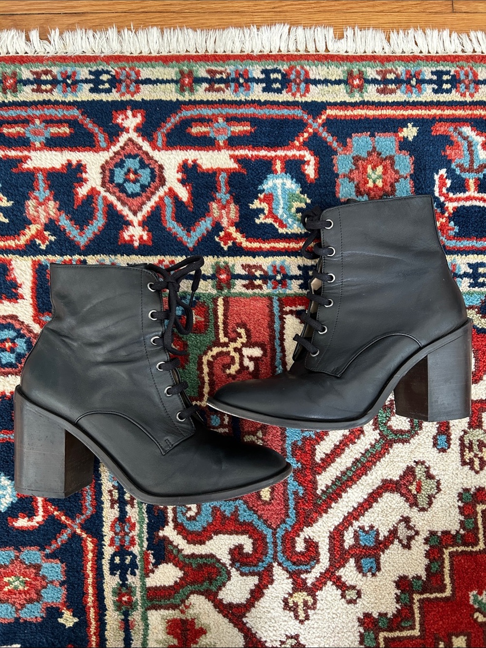 Poppy Barley Black Leather Lace-Up Ankle Boots